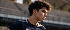 Joven futbolista con camiseta Smartfutbol en un estadio